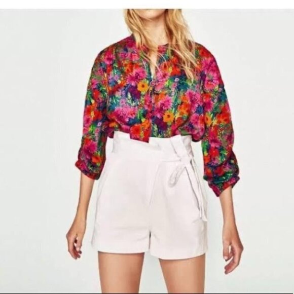 Zara Paperbag Waist High Waist White  Shorts - Picture 2 of 14